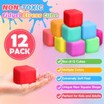 12 Pack Slow Rising Stress Cube, Dough Stress Balls Squishy Fidget Toys For Anxiety Relief, Soft Fidget Cube, Pull Stretch Squishy Toys For Classroom Prize, Party Favors For Kids Adults