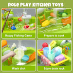 Play Sink With Running Water,Kids Sink Toy With Automatic Water Cycle System,Sink Fishing Game Toy With Food Kitchen Accessories,Kids Role Play Dress Up Dishwasher Toys For Boys And Girls Present