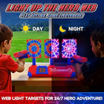 Shooting Toys For 3-12 Year Old Boys, Hero Styles With Glowing Web&Sounds,Lcd Scoring And Auto Reset 3 Shooting Targets,Indoor Outdoor Kids Family Games Christmas Birthday Gifts For Boys Toys Age 3-12