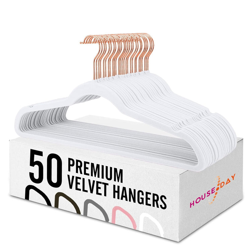 White Velvet Hangers 50 Pack, Non Slip Felt Hangers, Space Saving Clothes Hanger