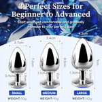 Deluxe Metal Anal Plug Set, Sex Toy,Graceful Waterdrop Contour With Lustrous Blue Gemstone Accent - Durable, Body-Safe & Aesthetically Pleasing For Elevated Intimate Experience
