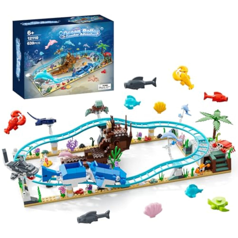 Ocean Roller Coaster Building Toy Set Explorer Ship, Deep Sea Boat Creatures, Sea Animal Toys Gifts For 6 7 8 9 10 11 12+ Year Old Girls Boys With Transformations From Shark, Dolphin, Turtle, Fish