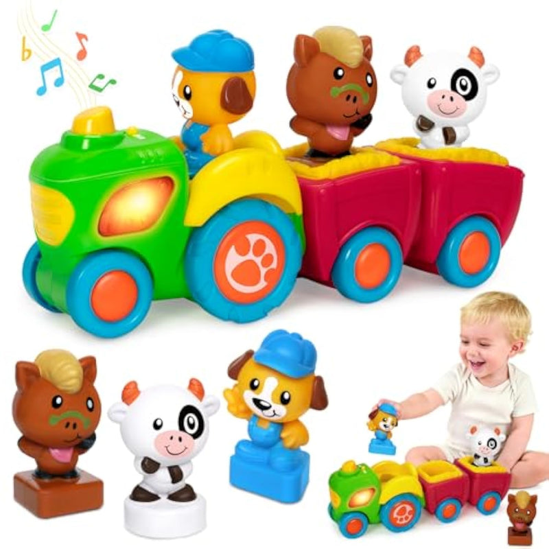 Animal Farm Tractor Toy For Toddler 1 2 3 Years Old, Musical Tractor Set With 3 Farm Animals, Montessori Learning Toy With Lights And Sounds, Christmas Birthday Gifts For Boys Girls 12 18 24 Months
