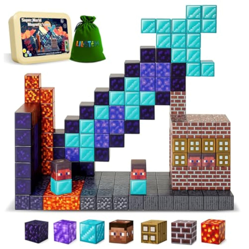 Magnetic Blocks 160Pcs - Sword Theme Construction Cubes, Stem Preschool Kit, Safe Abs No-Odor, Cpc Astm Certified, Travel-Ready Ages 3–12, Perfect For Birthday