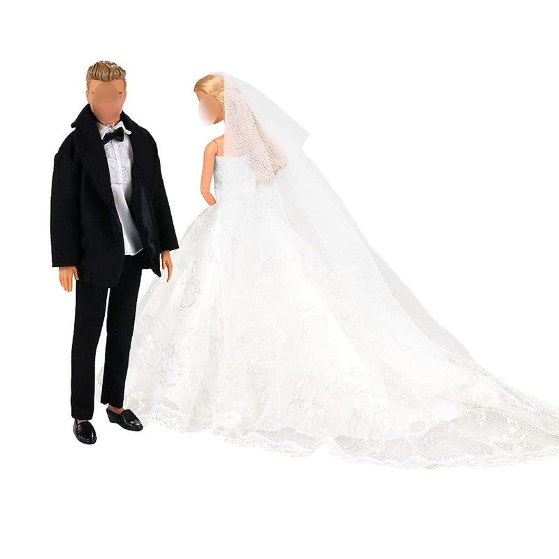 Wedding Set White Wedding Dress With Veil And Formal Suit Outfit For Boy &