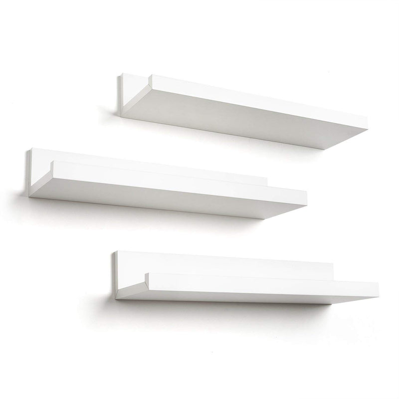 14 Inch Floating Shelves Set Of 3 In White Composite Wood - Wall Mounted Stora