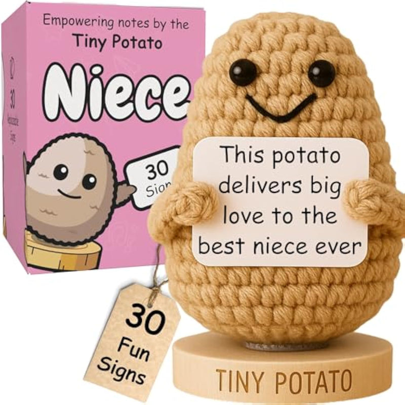 Niece Gift From Auntie, Uncle - Tiny Potato Crochet With 30 Cute Signs - Funny Birthday Gifts From Aunt Or Uncle - Best Niece Ever Present Ideas For Christmas - Birthday Gift From Auntie