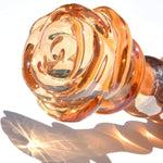 Glass Anal Beads Golden Butt Plug Prostate Massager With Long Neck, Rose Round Base And 4 Gradual Beads Fetish Bum Plug Anal Dilator Masturbation Sex Toy For Men Women, 5.59 X 1.14 Inch
