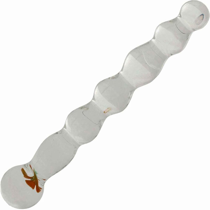 9" Ribbed Glass Dildo With Lube 1Oz - G-Spot Dildos, Double-Ended | Glass Sex Toys