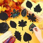 80 Pcs Fall Leaf Scratch Card Rainbow Fall Tree Ornaments for Home Decor and Party Use