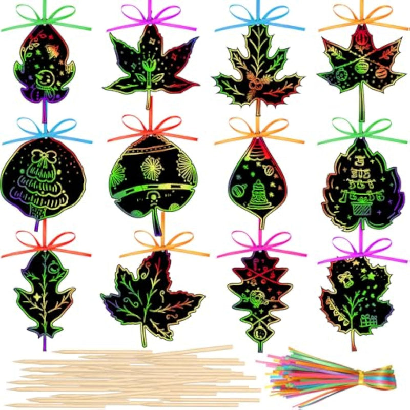 120 Pcs Fall Thanksgiving Crafts Scratch Autumn Paper Leaves Art Kit