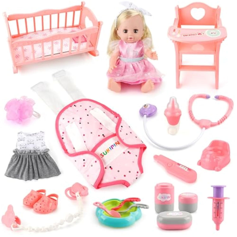Baby Doll Playsets For Girls, Baby Doll With Accessories Set For Girls 3-5, Baby Doll Set For 3 4 5 Year Old Girls Gifts, Stocking Stuffers For Toddlers Kids (Doll Playset)