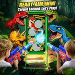 Dinosaur Shooting Game Toys, 2 Air Pump Launcher With Aiming Fun, 3 Dinosaur Theme & 4 Target Score Points, 24 Foam Balls, Indoor Outdoor Toy Gift For Kid Boy 3 4 5 6 7 8 9 10 11 12 Year Old Age 3-12