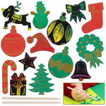 Customizable Scratch Art Stickers for Christmas Holiday Crafts - Pack of 56 Self-Adhesive Stickers