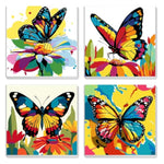 4 Pack Colorful Butterflies Framed Canvas Paint by Numbers Kit for Kids and Adults