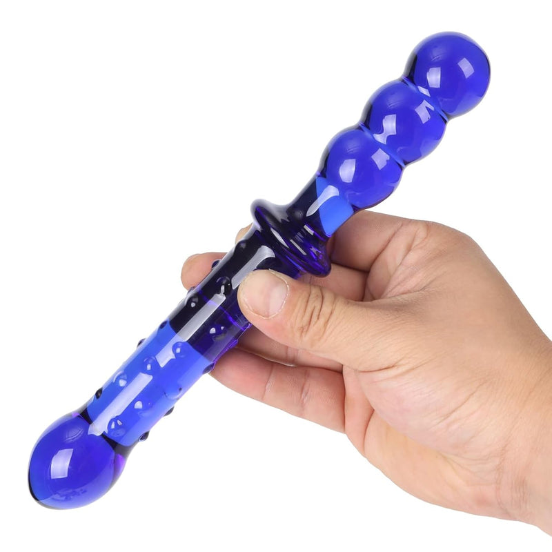 8.9" Blue Double Ended Glass Dildo Crystal Penis G-Spot Stimulator Women Masturbator Butt Plug Anal Sex Toy