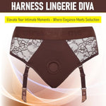 Harness Diva Chocolate - Adult Sex Toys With Lace & Microfiber, Delicacy, Elegance, And Comfort. Ideal For Pegging Or Strap On Toys For Lesbians, Adjustable Strap & Stretchable