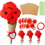 24 Pcs Patriotic Poppy Flower Craft Kit, DIY Paper Bouquet Making Set for Kids