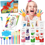 8 Color Washable Finger Paint Kit, 27 Pcs with Brushes & Blank Sheets