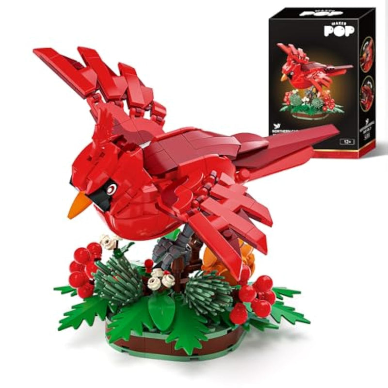Northern Cardinal Building Block Set, Male Northern Cardinal Fly In Winterberry Plant Bush, Red Bird Figurine, Ideal For Home And Office Décor, Christmas Toy Gift For Kids, Adults