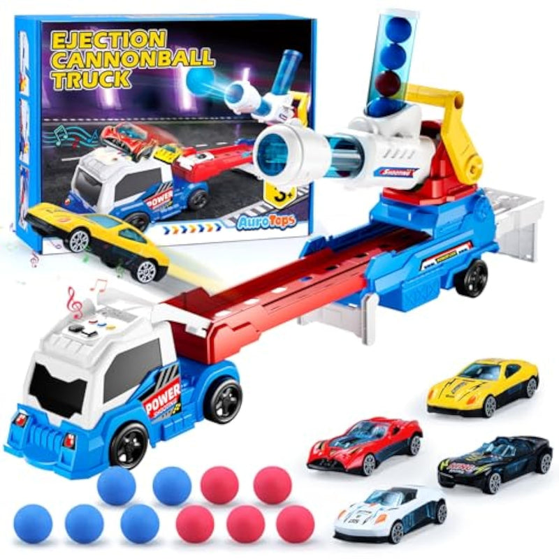 Boy Toys Age 3 4 5 6 Year Old Boy Gifts For Kids Gifts Toy Trucks With Light & Sounds Toys For Kids Age 3 4 5 6 7 8 Years Old,Include Eejection&Shooting Truck,4 Racing Cars