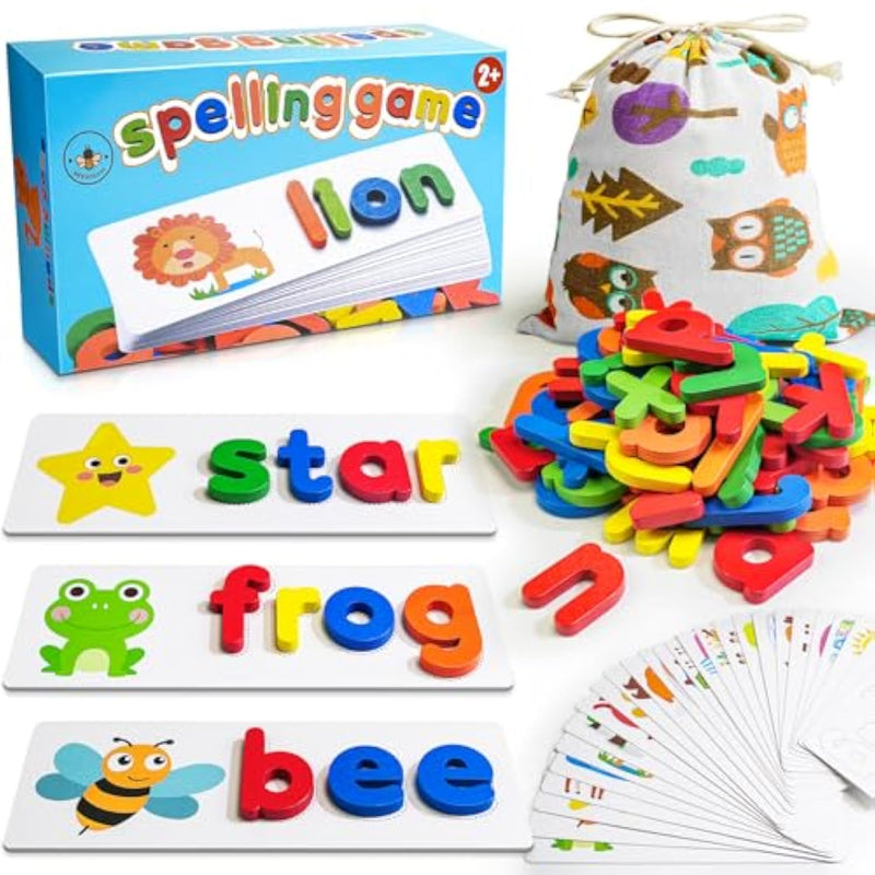 Alphabet Abc Learning Educational Toys For 2 3 4 5 Years Old Boys Girls, Wooden Puzzle Flash Cards Preschool Activity Letter Matching Games For Kids Toddlers