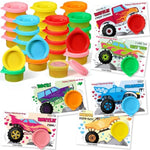 24 Sets Modeling Clay for Kids Mini Modelings Dough Bulk with Monster Truck Theme Cards and Goodies