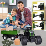 Remote Control Tractor Toy With Rc Trailer -23.6 Inches 1/16 Scale Rc Monster Truck- 2.4Ghz Toddlers Farm Vehicle Toys Set For Boys Girls Kids Ages 3-8 Year Old Birthday Gift