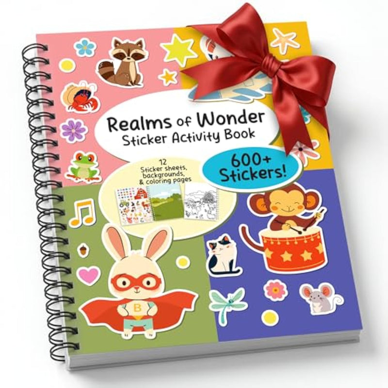 Sticker Activity Book For Kids And Adults - 600+ Creative Stickers, 12 Unique Scenes & Coloring Book Pages - Toddler Road Airplane Travel Essentials - Fun Craft Gift For Boys And Girls