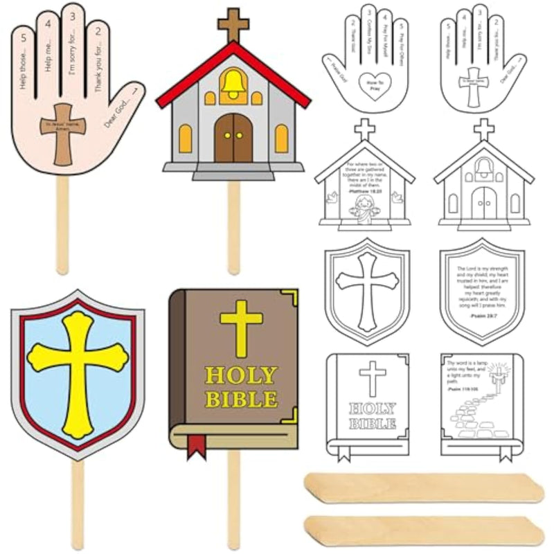 24 Sets Christian Bible Handprint Fan Craft Kit for Kids, VBS & Sunday School