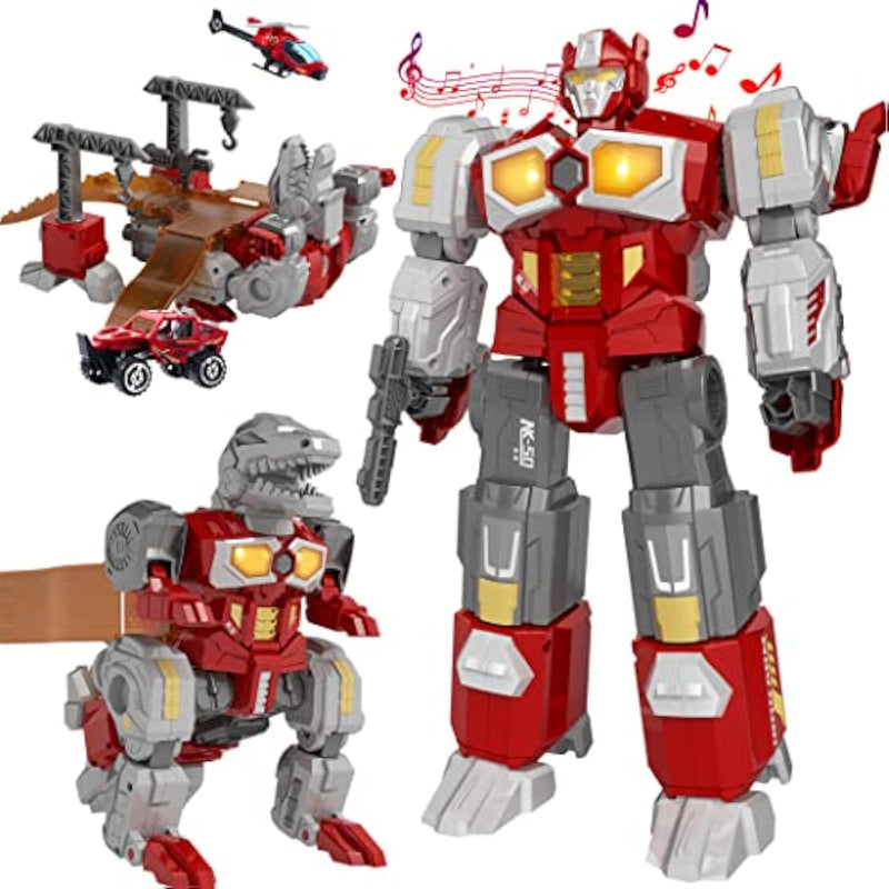 Transforming Toys - Dinosaur Robot Action Figures - Magnetic Assembling Robot Toys For Kids All-In-One Design Transforming Animals, Robots, Military Base Including Battle Guns, Cars, Airplane Models