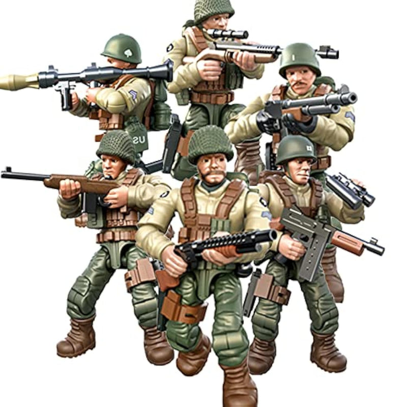 6 Pcs Mini Wwii Soldier Military Action Figures, Army Model Building Block Toys With Multiple Military Weapons Accessories,Party Favors Set For Kids (Us Army)