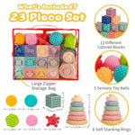 3 In 1 Montessori Toys For Babies 0-3-6-12 Months, Soft Baby Teething, Stacking Building Blocks For Infants, Sensory Developmental Education Toys For Toddler Baby 12-18 Months,23 Pcs