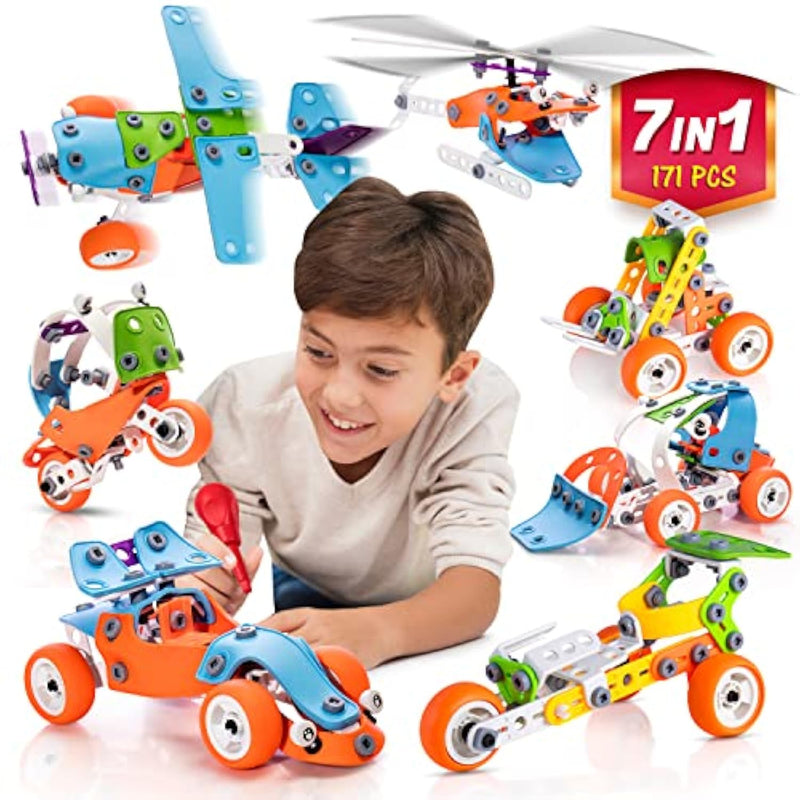 Stem Building Toy For 7-12 Year Old Boys - 7-In-1 Models Kids Love To Build And Play - 171Pcs Construction Set With Engineering Activity Kit - Best Birthday Gift Toy