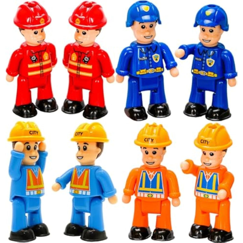 8-Set Bendable Play People Figures For Kids - Firefighters, Police Officers, Construction Workers, Sanitation And Community Helpers Figurines