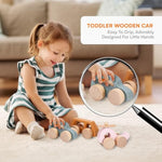 Wooden Cars For Toddlers 1-3 - Wood Push Truck Vehicle - Montessori Car Toys - Wooden Rattle Teething Toys - Colorful Wood Cars For Kids, Boys, & Girls (Set Of 3)