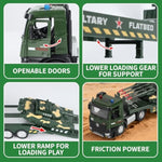 Military Truck Kids Toddler Toys Set Metal, Semi Die-Cast Flatbed, Trailer & Tank, Army Vehicles Toys With Openable Doors & Lights & Sounds, Military Truck Gift For 3 4 5 6 7 Years Old Boys