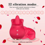 Silicone Female Rose Licking Vibrator - Multi-Function Clitoris Vibrator With 12 Vibration Modes - Rechargeable & Very Quiet Sex Toy For Women (Red)