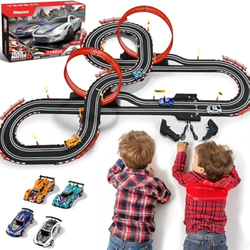 30 Ft Slot Car Race Tracks Sets Toys For Ages 8-10 -1:43 Dual Race Car Track With 4 Slot Cars, 2 Hand Controllers, Christmas, Birthday Gift Toys For Ages 8-13