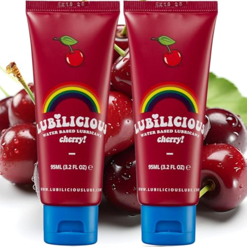Lubilicious Cherry Flavored Lubricant 2 Pack - Silky Smooth Flavored Personal Lubricant, Flavored Water Based Lube, Premium Cherry Lube, Long-Lasting Cherry Flavored Lubricants