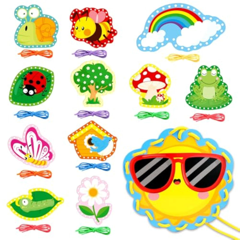 Springtime Lacing Cards for Kids 12 Packs Double Sided Sewing Kits