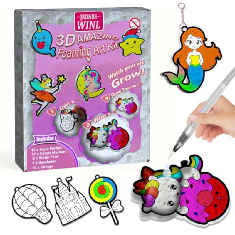JRD&BS WINL3D Art Kit for Kids - Aqua Puffs Princesses & Unicorns Paint by Number Craft for Kids