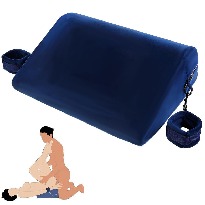 Sex Pillow Foam Sex Furniture Position Pillows With Restraints Handcuffs Set Bdsm Bondage Foam Ramp Cushion With Wrist Cuffs Multifunctional Sex Toys Pillows For Couples (Blue)