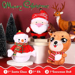 3 Pcs Christmas Plush Toy Doll Set Christmas Santa Stuffed Animal Toy Reindeer Cute Snowman Elk Claus Plush Gifts Xmas Party Favors Home Office Decor For Adults Boy Girl (Snowman, Santa, Elk)