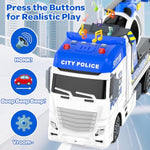21.2 Inch Semi Police Truck Toy For 3 4 5 Years Old Boys - With Racing Car And Helicopter, Friction Powered Transport Truck Crane Vehicle With Lights And Sounds For Boy Christmas Birthday Gifts