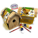 Paint-A-Barn Wooden Birdhouse and Bird Feeder Gift Set Bundle, 2 Pack, Includes Paints and Brushes