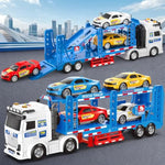 Toddler Boy Toys For 3 4 5 6 7 Years Kids, 21" Double Layer Race Truck Toy With 4 Racing Cars, Friction Powered Vehical Toys With Lights And Sounds, Birthday For Boy Girls-Blue