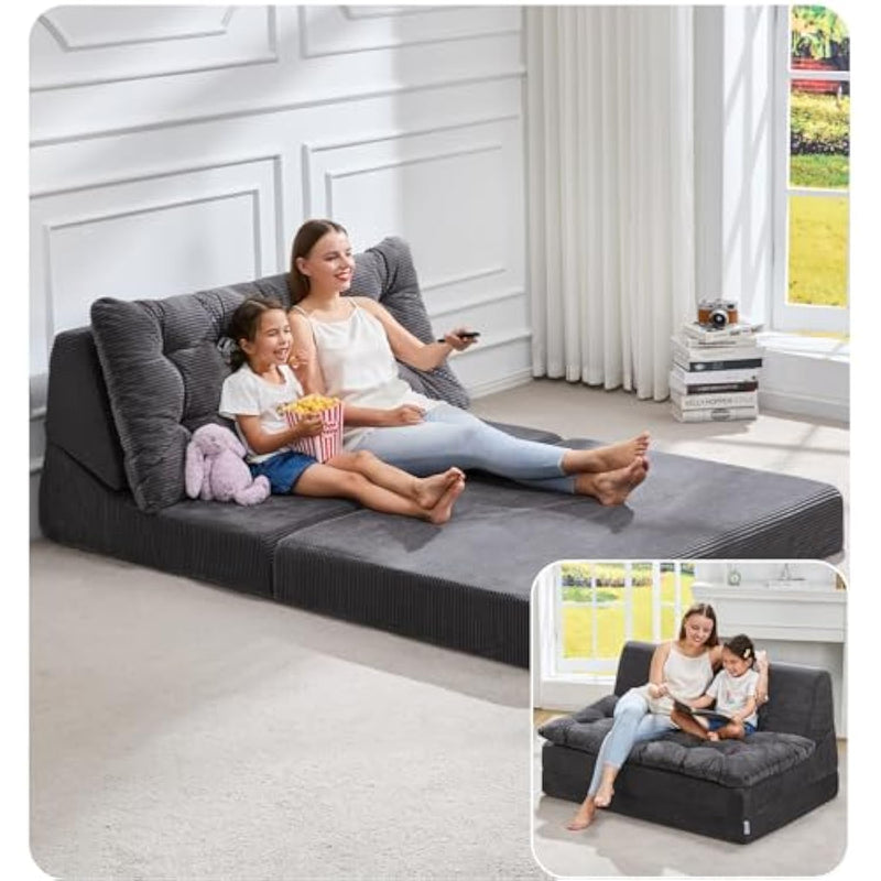 Sofa Couch Folding Sofa Bed Sleeper Comfy Floor Lounger Loveseat Sofa With Removable Cushion Couches Foldable Mattress For Living Room Bedroom Or Office (Cordury Grey, Oversize)