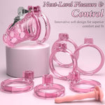 Male Chastity Cage - Lightweight Pink Penis Cage With Soft Plastic Front & 6 Sizes Rings, Comfortable Bondage Chastity Device For Men, Perfect For Long-Term Wear, Erection Control & Bondage Play