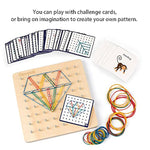 Wooden Geoboard Mathematical Manipulative Material Array Block Geo Board – Graphical Educational Toys With 30Pcs Pattern Cards And Latex Bands Shape Stem Puzzle Matrix 8X8 Brain Teaser For Kid